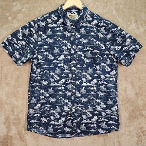 Paradise Key Hawaiian Shirt Button-Down Pineapple Palm Trees Men's Size L Blue